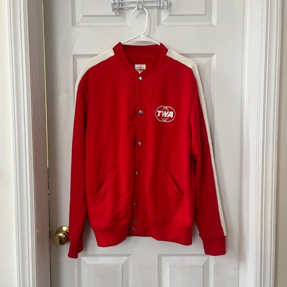 TWA Tracksuit Jacket in Red and White, Size M - Picture 3 of 13